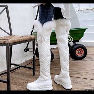 Over the knee white quilted fur boot